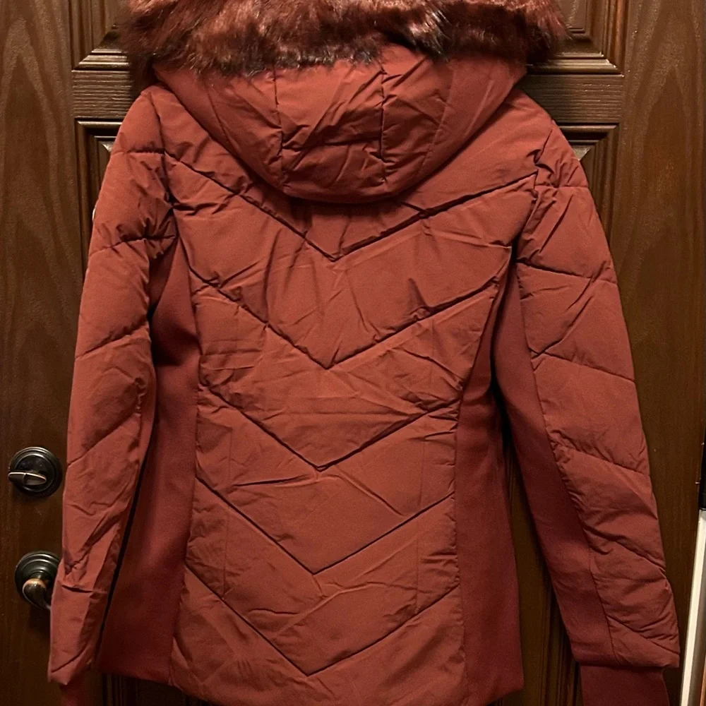 Michael Kors Women’s Faux-Fur Hooded Puffer Coat-Burgundy-Size Large NWT💋